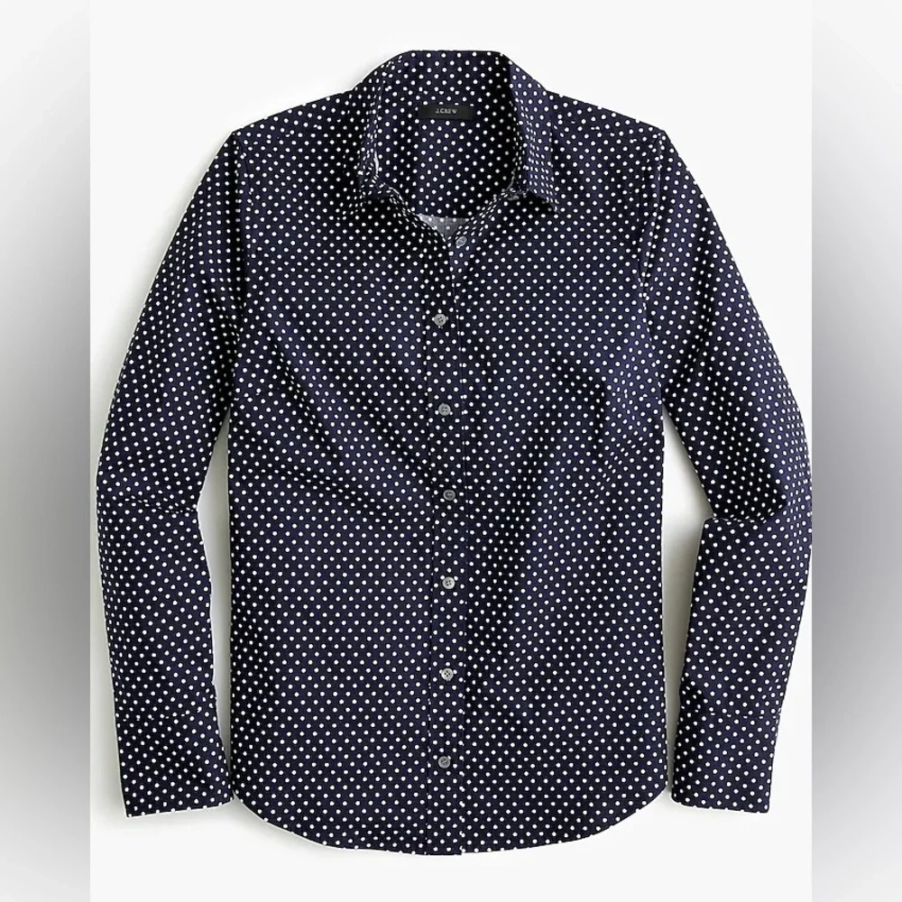 J. Crew Brown Casual Polka Button Down Shirt (Size L)
